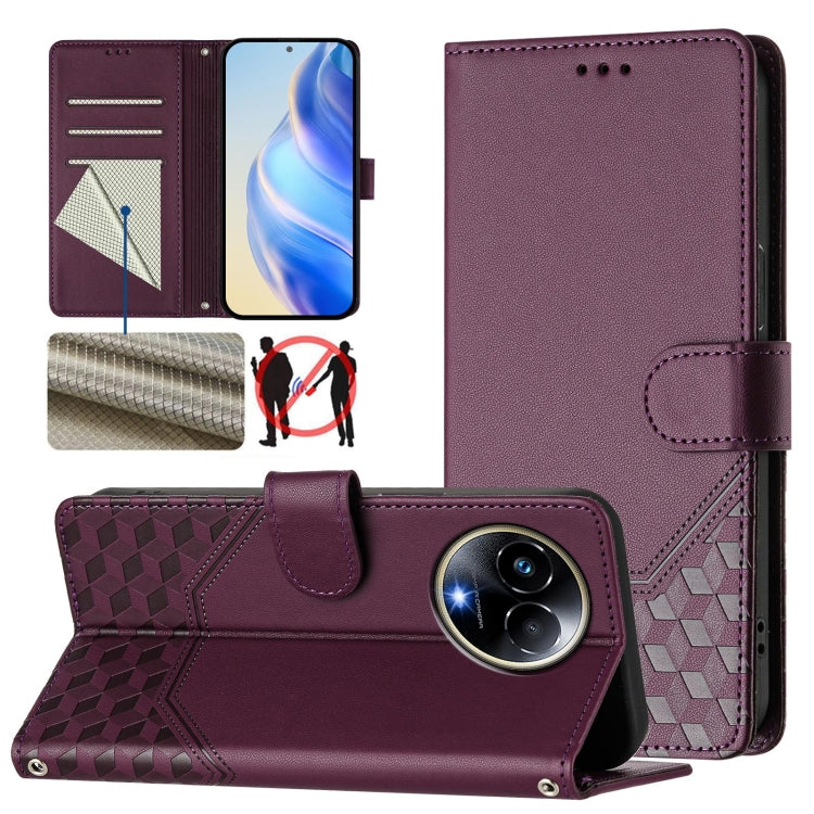 Honeycomb Embossing RFID Leather Phone Case, For Realme Note 50 4G Global / C51 / C53, For Realme 12 Pro 5G / 12 Pro+ 5G Global, For Realme C67 4G Global, For Realme 11 5G Global / 11x 5G / C67 India