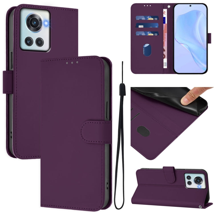 Skin Feel Solid Color Leather Phone Case with Lanyard, For OnePlus 10R / Ace