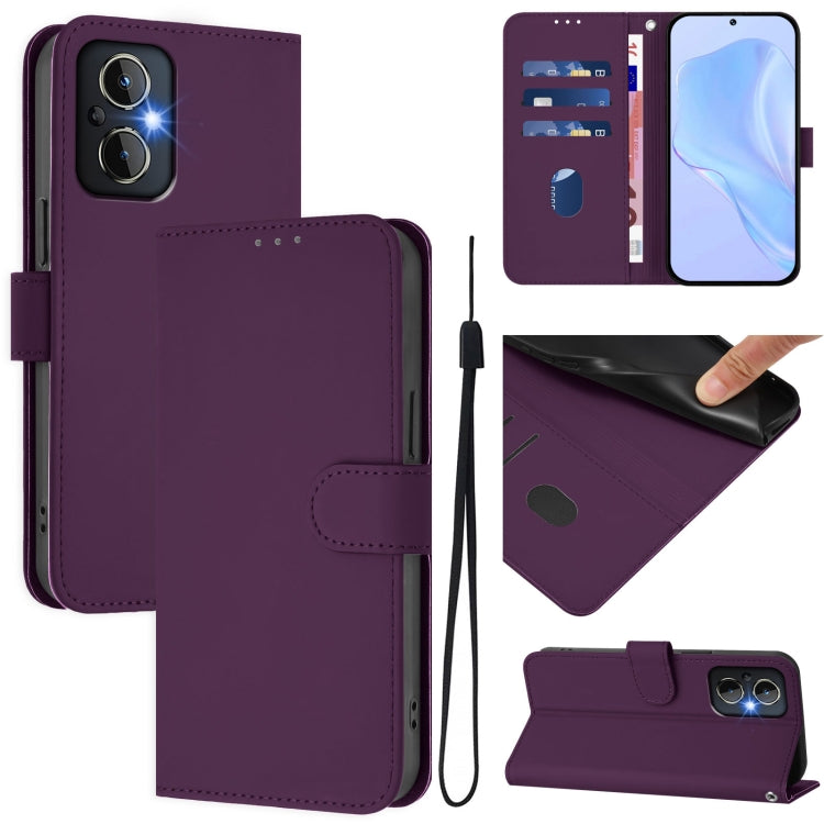 Skin Feel Solid Color Leather Phone Case with Lanyard, For OnePlus Nord N20 5G