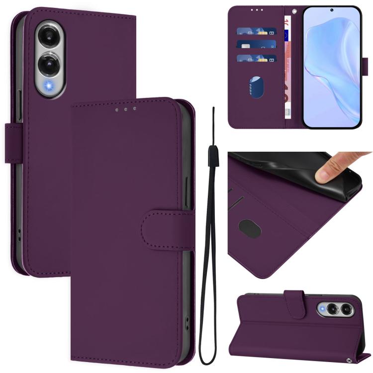 Skin Feel Solid Color Leather Phone Case with Lanyard, For Samsung Galaxy S25 Edge 5G