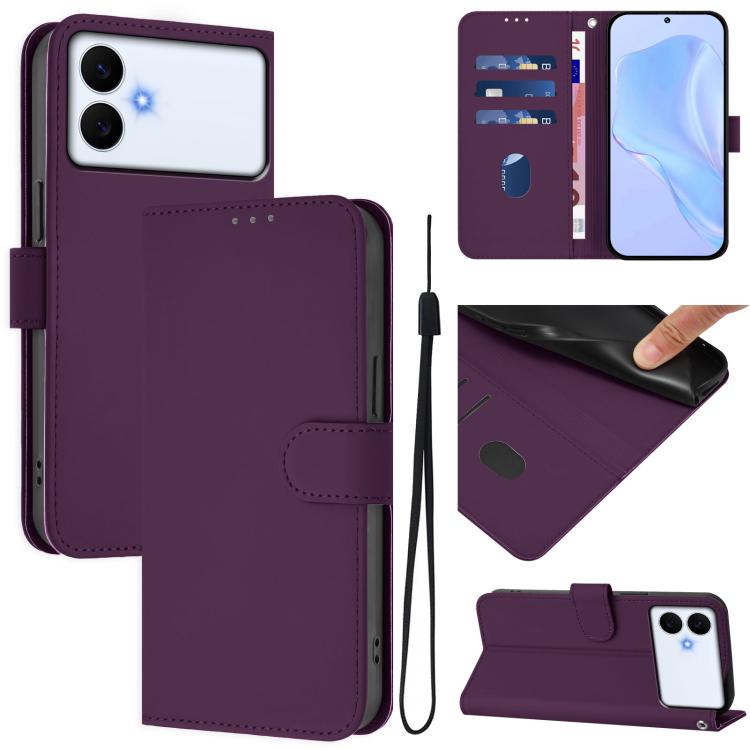 Skin Feel Solid Color Leather Phone Case with Lanyard, For Samsung Galaxy S26 Edge 5G