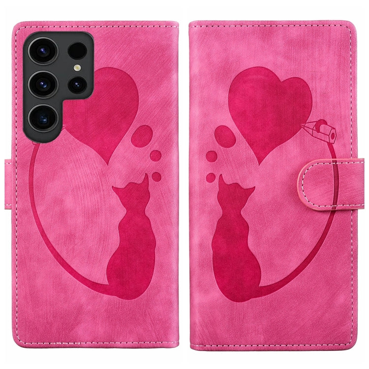 Pen Heart Cat Embossed Leather Phone Case, For Samsung Galaxy S25 FE 5G, For Samsung Galaxy S25 5G, For Samsung Galaxy S25+ 5G, For Samsung Galaxy S25 Ultra 5G