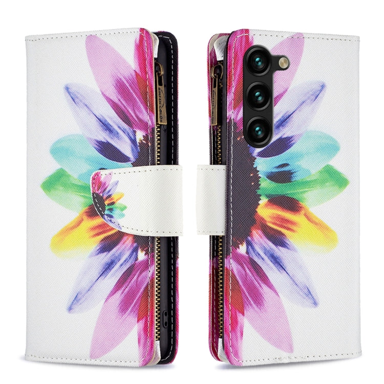 Colored Drawing Pattern Zipper Leather Phone Case, For Samsung Galaxy S25 5G, For Samsung Galaxy S25+ 5G
