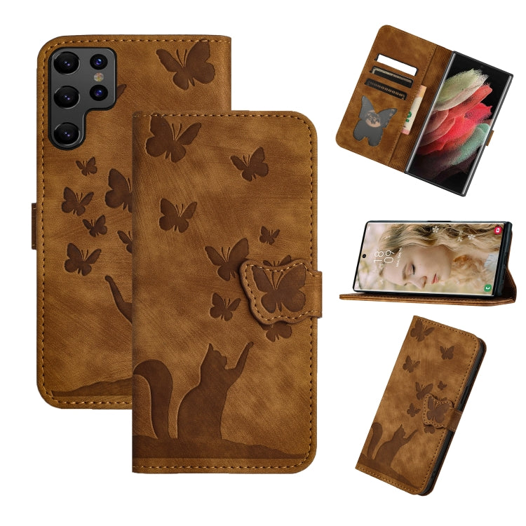 Butterfly Cat Embossing Flip Leather Phone Case, For Samsung Galaxy S25 FE 5G, For Samsung Galaxy S25 5G, For Samsung Galaxy S25+ 5G, For Samsung Galaxy S25 Ultra 5G
