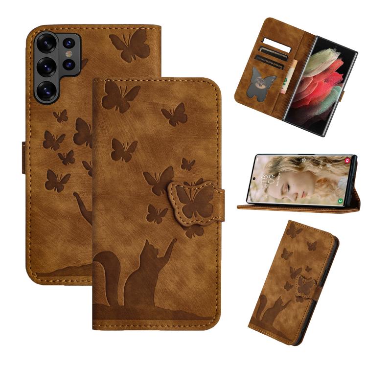 Butterfly Cat Embossing Flip Leather Phone Case, For Galaxy S26 FE 5G, For Samsung Galaxy S26+ 5G, For Samsung Galaxy S26 Edge 5G, For Samsung Galaxy S26 Ultra 5G