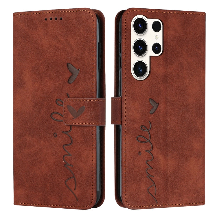 Skin Feel Heart Embossed Leather Phone Case with Long Lanyard, For Samsung Galaxy S25 Ultra 5G