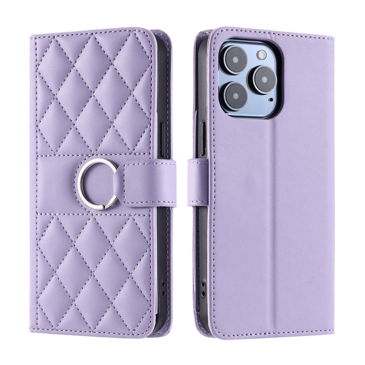 Ring Buckle Rhombic Leather Phone Case, For iPhone 15, For iPhone 14 Plus, For iPhone 14 / 13, For iPhone 14 Pro