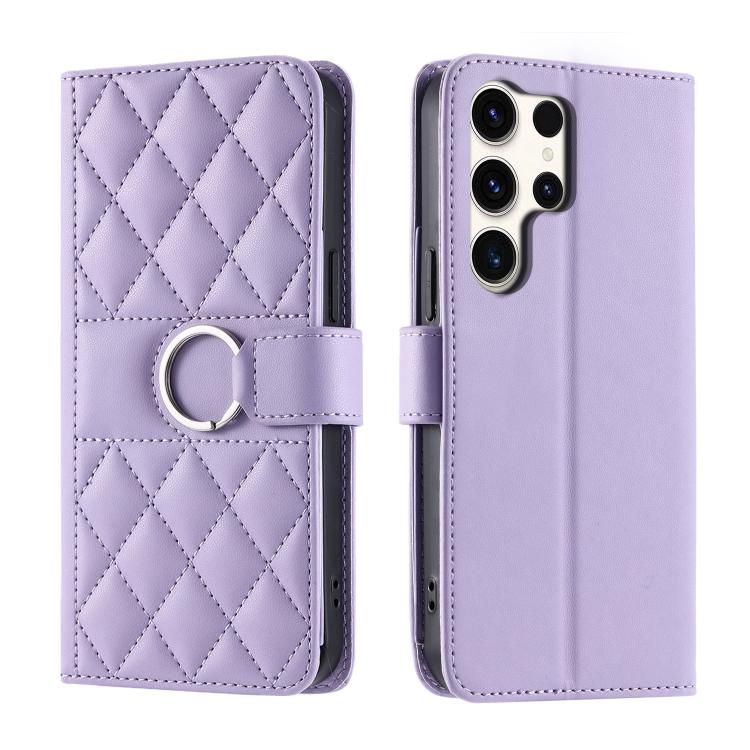 Ring Buckle Rhombic Leather Phone Case, For Galaxy S25 Ultra 5G