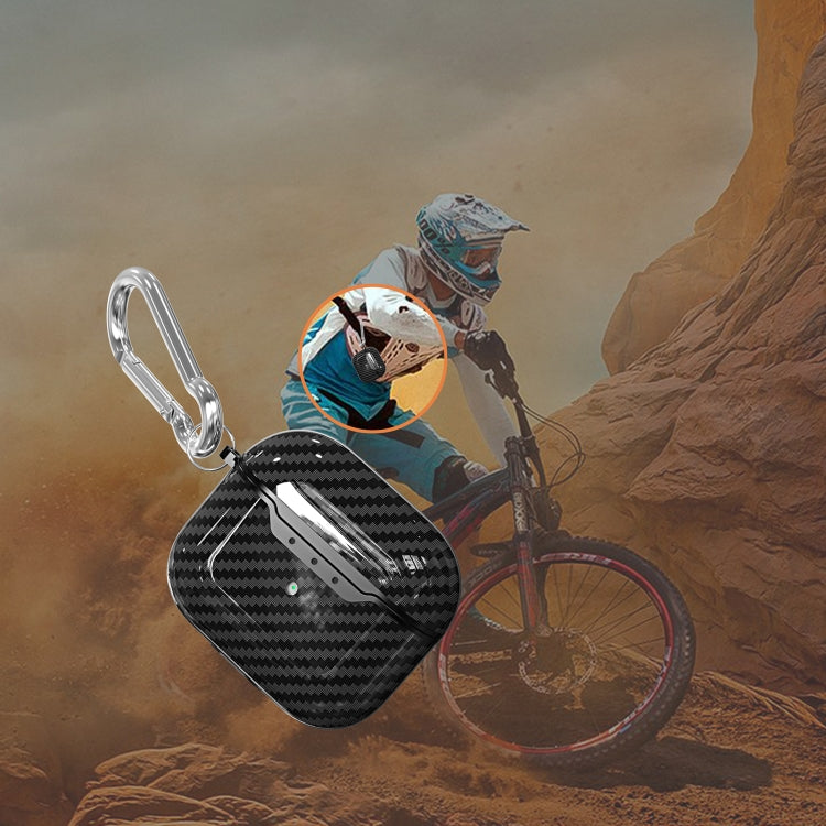 Carbon Fiber Texture TPU Shockproof Protective Earphone Case with Hook, For AirPods 4