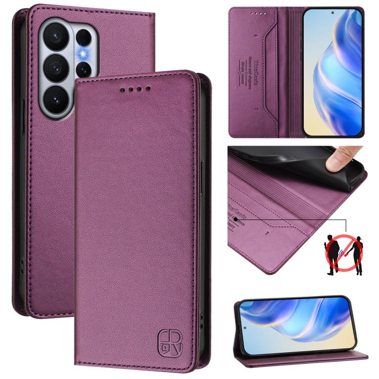 RC01 Dual-Folded Magnetic Suction RFID Leather Phone Case, For Samsung Galaxy S26+ 5G, For Samsung Galaxy S26 Edge 5G, For Samsung Galaxy S26 Ultra 5G