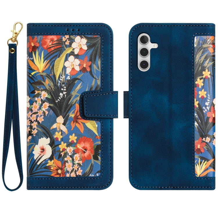Floral Pattern Leather Phone Case with Lanyard, For Samsung Galaxy S25 Ultra 5G, For Samsung Galaxy S24 FE 5G, For Samsung Galaxy S24 Ultra 5G, For Samsung Galaxy S24+ 5G
