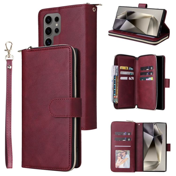 9-Card Slots Zipper Wallet Bag Leather Phone Case, For Galaxy S25 Ultra 5G