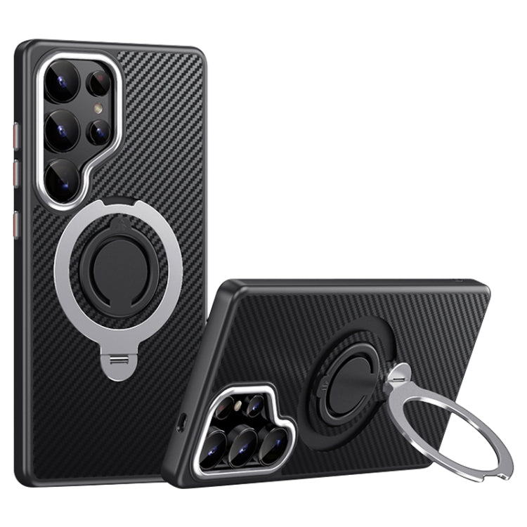 Carbon Fiber MagSafe Phone Case with 360 Degree Rotating Holder, For Samsung Galaxy S25 5G, For Samsung Galaxy S25+ 5G, For Samsung Galaxy S25 Ultra 5G
