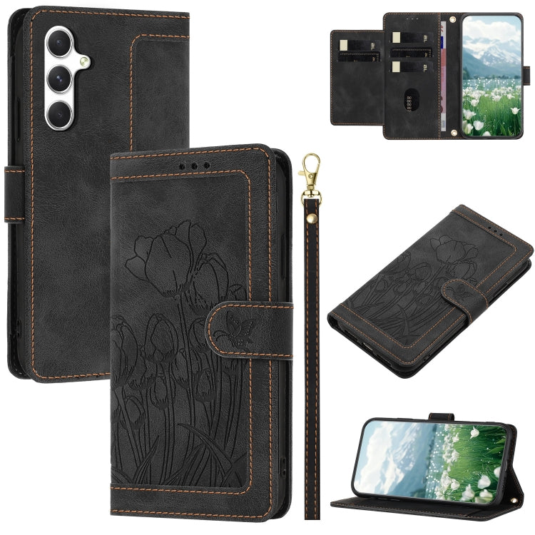 Tulips Embossed Leather Phone Case with Lanyard, For Samsung Galaxy S26 5G, For Samsung Galaxy S25 FE 5G, For Samsung Galaxy S25 Edge 5G, For Samsung Galaxy S25 5G