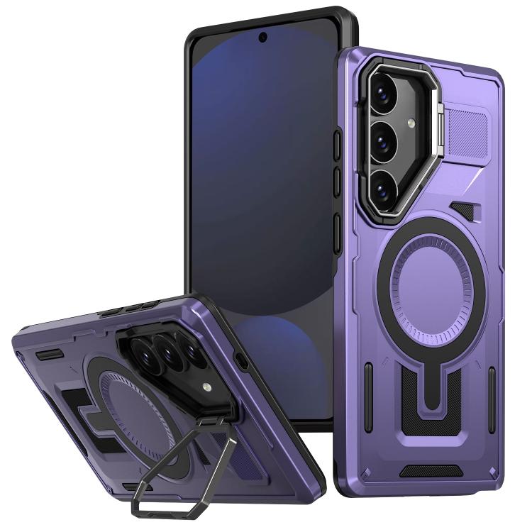 Shield Hollow Frame Holder MagSafe Phone Case, For Samsung Galaxy S25 5G, For Samsung Galaxy S25+ 5G, For Samsung Galaxy S24 FE 5G