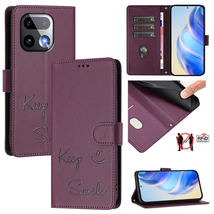 Smile Embossing RFID Leather Phone Case, For Realme Note 80 4G Global, For Realme C83 5G India, For Realme 16 5G Global, For Realme 16 Pro+ 5G Global
