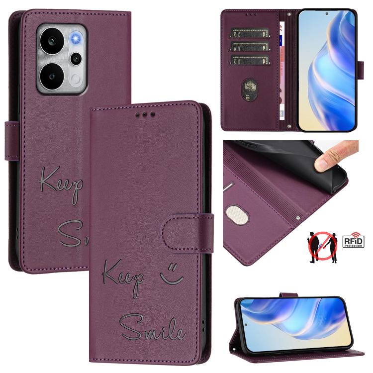 Smile Embossing RFID Leather Phone Case, For Realme P4x 5G / OnePlus Nord CE6 Lite, For Realme 16T 5G Global, For Realme C100 5G, For Realme P4 Power 5G