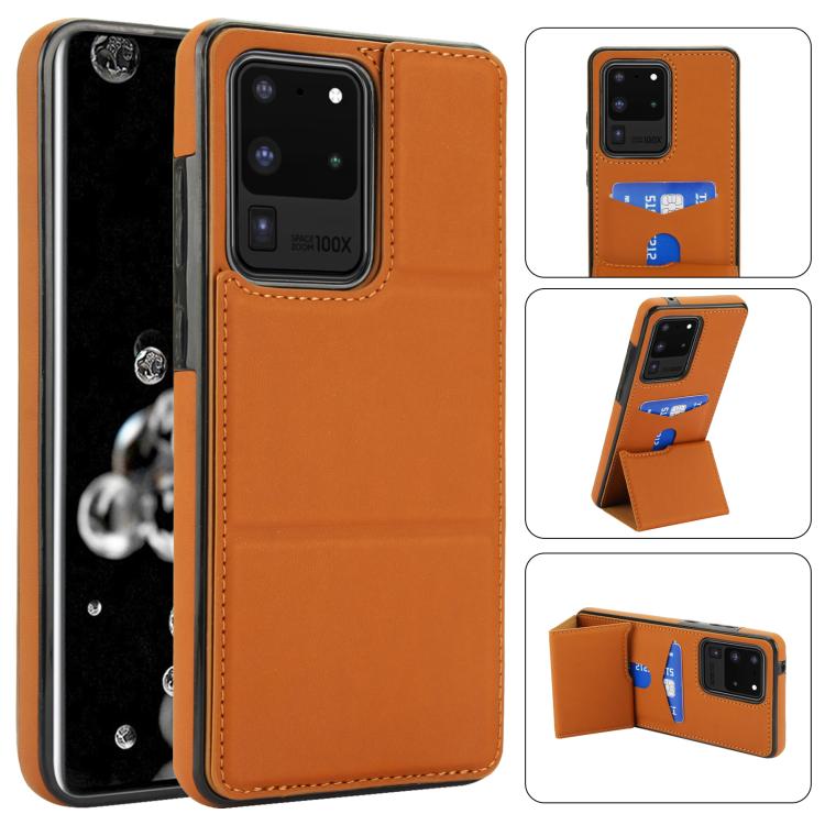 Tri-fold Holder Leather Phone Case with Card Slot, For Samsung Galaxy S21 5G, For Samsung Galaxy S21+ 5G, For Samsung Galaxy S21 Ultra 5G, For Samsung Galaxy S20 Ultra