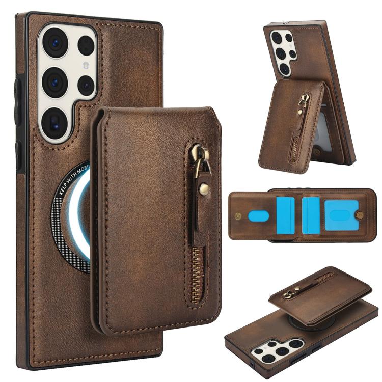 Zipper Wallet Split MagSafe Leather Back Phone Case, For Samsung Galaxy S24 5G, For Samsung Galaxy S23 FE 5G, For Samsung Galaxy S23 Ultra 5G