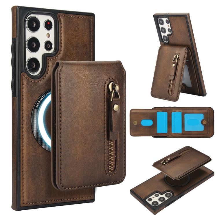 Zipper Wallet Split MagSafe Leather Back Phone Case, For Samsung Galaxy S23+ 5G, For Samsung Galaxy S23 5G, For Samsung Galaxy S22 Ultra 5G
