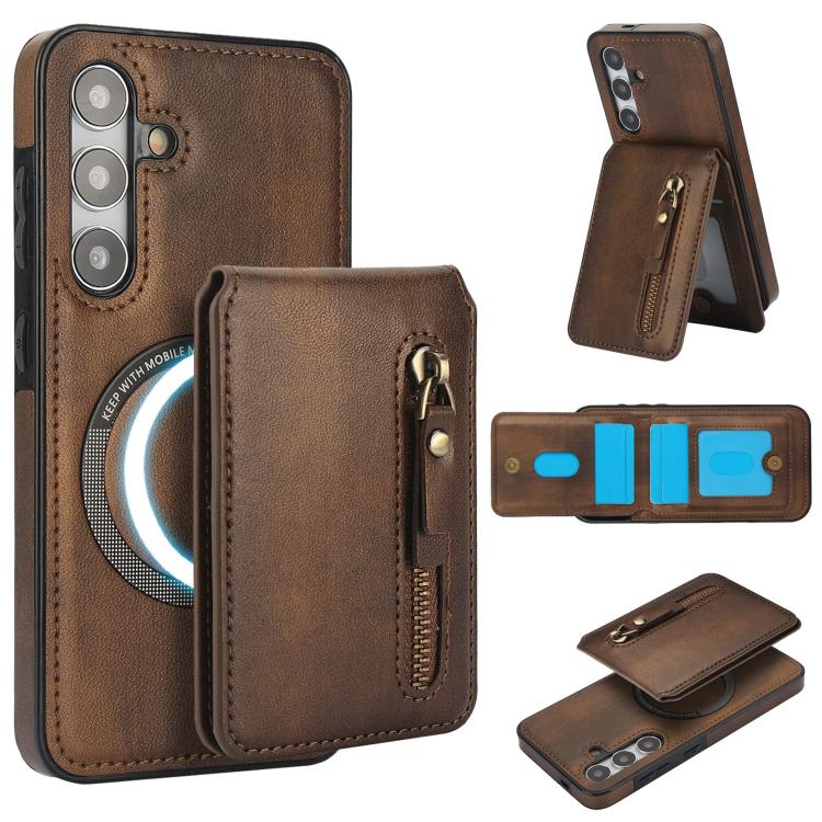 Zipper Wallet Split MagSafe Leather Back Phone Case, For Samsung Galaxy S24 FE 5G, For Samsung Galaxy S24 Ultra 5G, For Samsung Galaxy S24+ 5G