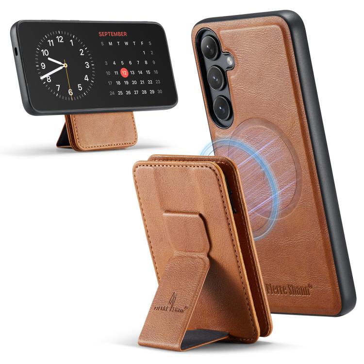 Fierre Shann FS028 MagSafe RFID Card Holder Back Phone Case, For Samsung Galaxy S26+ 5G, For Samsung Galaxy S26 Ultra 5G, For Samsung Galaxy S26 5G, For Samsung Galaxy S25 5G