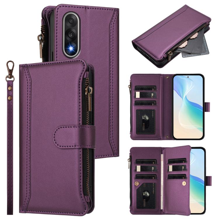 Magnetic Closure 9 Card Slots Zipper Leather Case with Hand Strap, For OnePlus Turbo 6X Pro 5G, For OnePlus Nord CE6 Lite, For OnePlus Turbo 6V / Turbo 6, For OnePlus Ace 5 Ultra