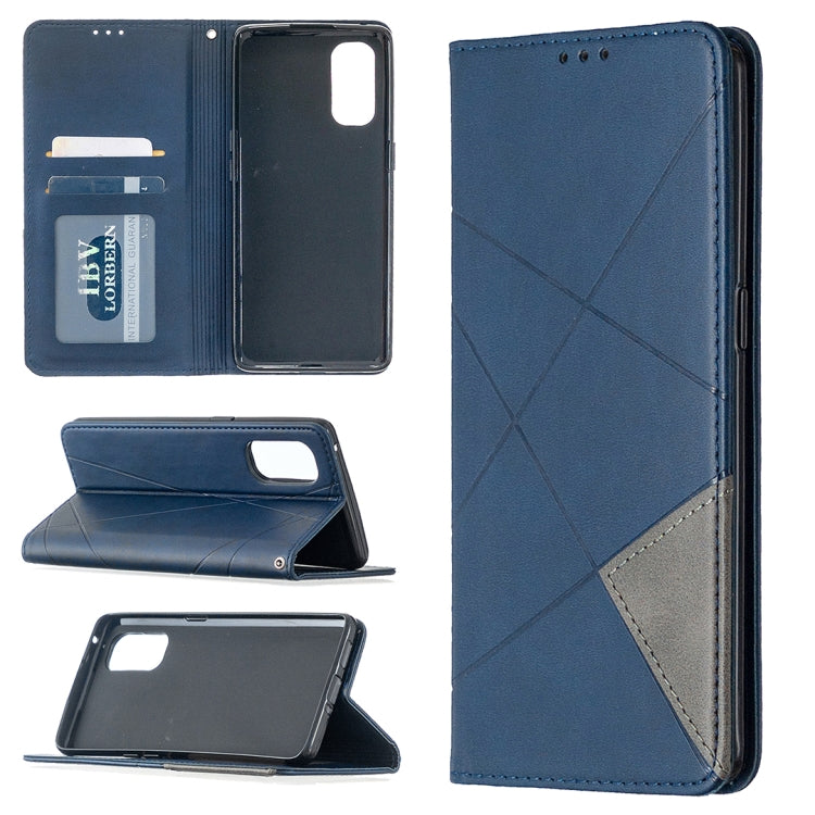 Rhombus Texture Horizontal Flip Magnetic Leather Case with Holder & Card Slots, For OPPO Reno4 Pro 5G