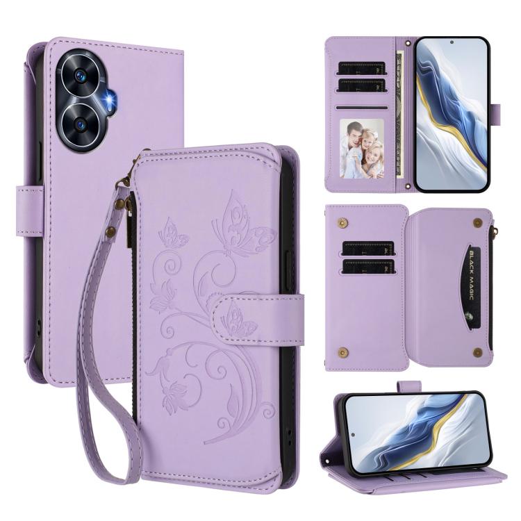 Butterfly Love Flower Multi-card Zipper Wallet Leather Phone Case, For Realme Narzo 60 Pro, For Realme C65 4G Global, For Realme C55 4G Global / Narzo N55