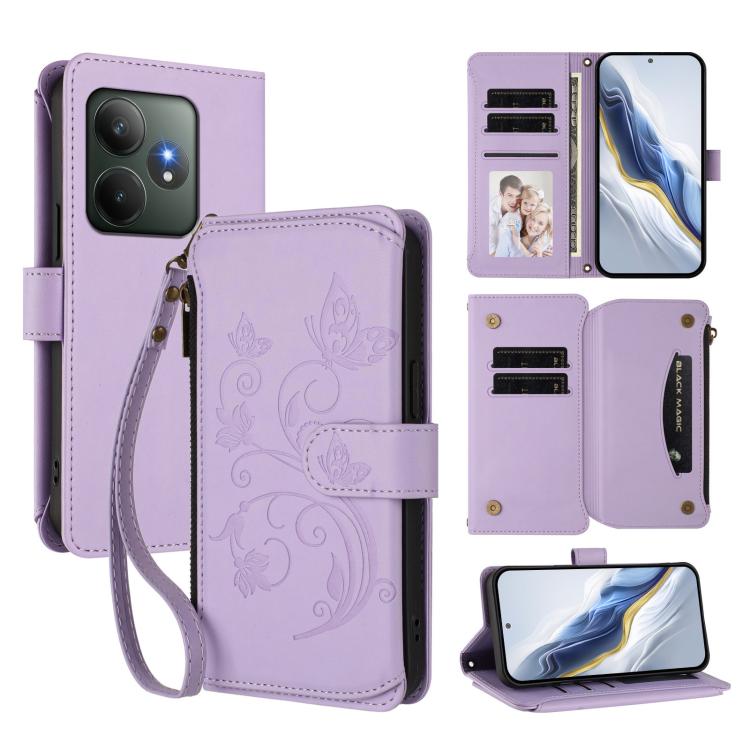 Butterfly Love Flower Multi-card Zipper Wallet Leather Phone Case, For Realme 13+ 5G Global, For Realme 13 Pro / 13 Pro+ 5G Global, For Realme GT 6 5G / GT 6T 5G Global