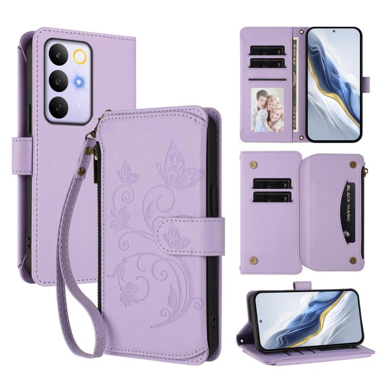 Butterfly Love Flower Multi-card Zipper Wallet Leather Phone Case, For Realme P4x 5G / OnePlus Nord CE6 Lite, For Realme 16T 5G Global, For Realme C100 / C85 5G Global / 15X 5G