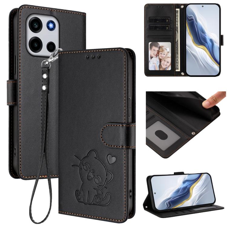 Embossed Heart Cat Leather Phone Case with Hand Strap, For OnePlus Turbo 6X Pro 5G, For OnePlus Turbo 6 / 6V 5G