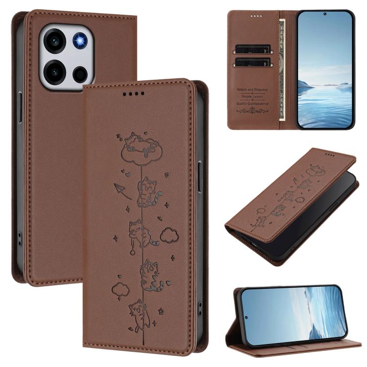 Cute Cats Embossed Magnetic RFID Vegan Leather Phone Case, For OnePlus Turbo 6X Pro 5G, For OnePlus Turbo 6 / Turbo 6V 5G