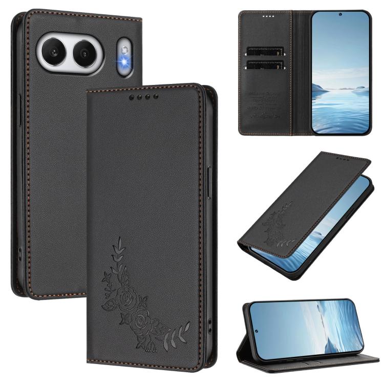 Peony Embossed Magnetic RFID Vegan Leather Phone Case, For OnePlus 13, For OnePlus Nord 4