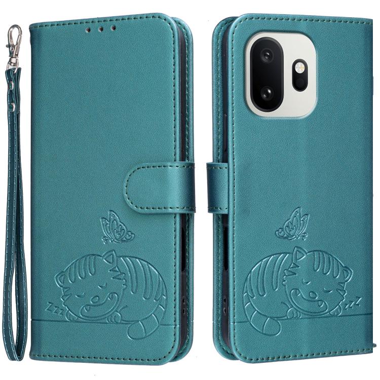 Cat Butterfly Embossed RFID Vegan Leather Phone Case with Strap, For OnePlus Ace 6 Ultra 5G, For OnePlus Nord 6 5G, For OnePlus 15T