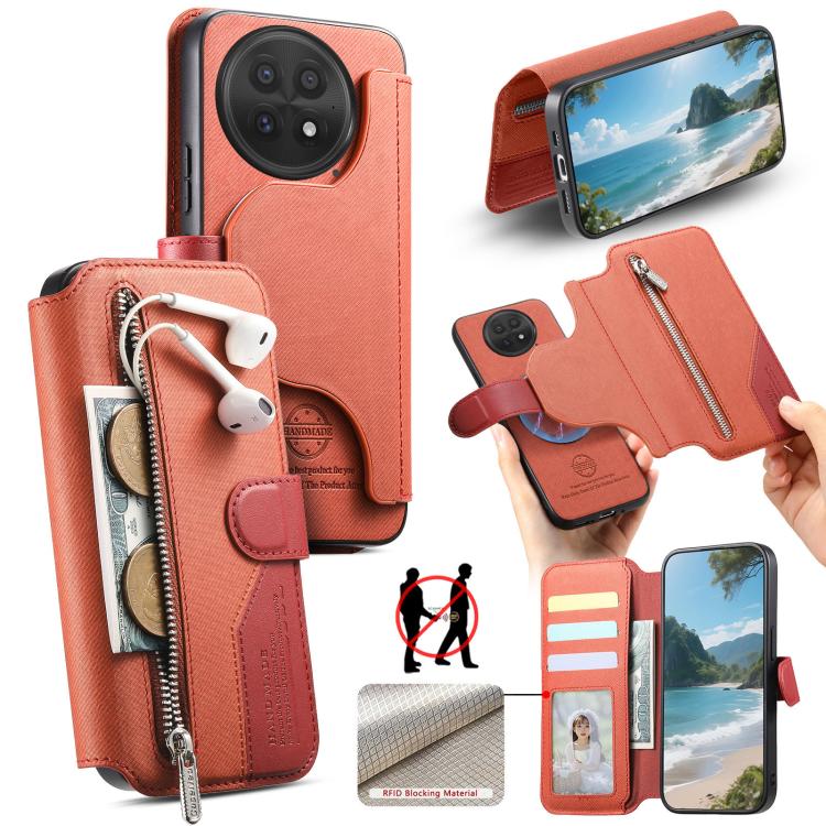Twill Fabric MagSafe RFID Anti-theft Zipper Wallet Leather Phone Case, For OnePlus Ace 6 / 6T, For OnePlus 15, For OnePlus 13R, For OnePlus 13