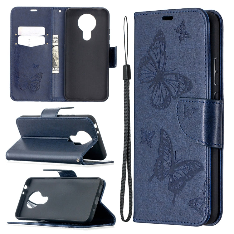 Two Butterflies Embossing Pattern Horizontal Flip Leather Case with Holder & Card Slot & Wallet & Lanyard, For Nokia 3.4