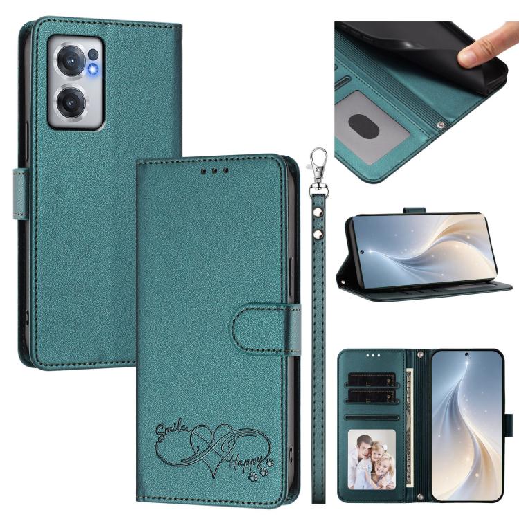 Happy Heart Pattern Magnetic Closure Vegan Leather Phone Case with Wrist Strap, For OnePlus 10R / Ace / 10R Prime, For OnePlus Nord CE 2 5G