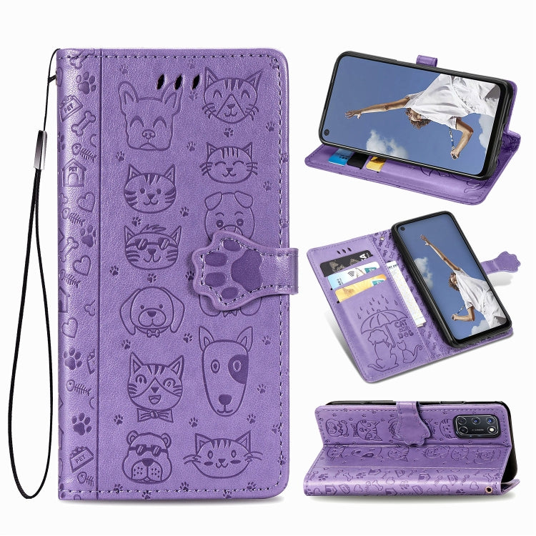 Cute Cat and Dog Embossed Horizontal Flip Leather Case with Bracket / Card Slot / Wallet / Lanyard, For OPPO A52/A72/A92