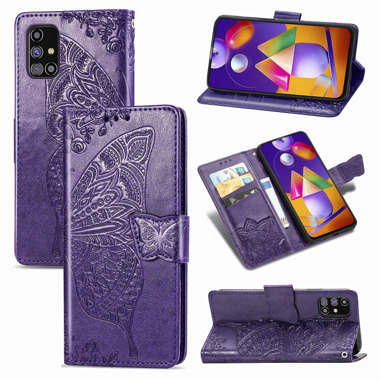 Butterfly Love Flower Embossed Horizontal Flip Leather Case with Holder & Card Slots & Wallet & Lanyard, For Samsung Galaxy M31s