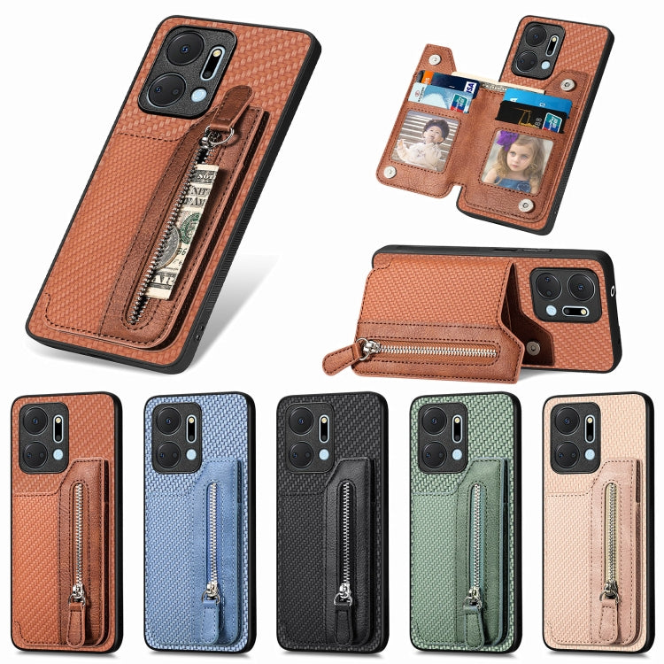 Carbon Fiber Horizontal Flip Zipper Wallet Phone Case, For Honor X7A, For Honor X8A, For Xiaomi Poco X4 Pro 5G, For Samsung Galaxy A22 5G
