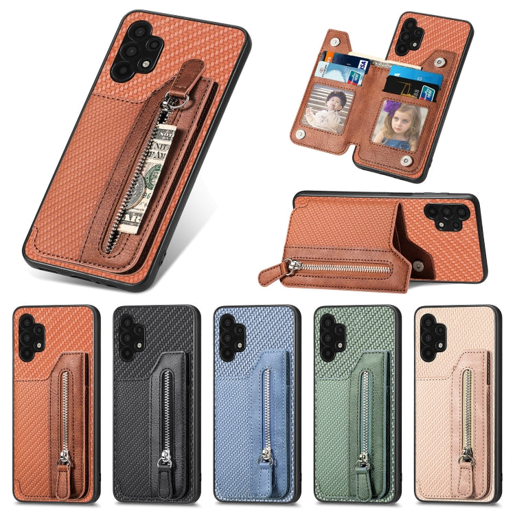 Carbon Fiber Horizontal Flip Zipper Wallet Phone Case, For Samsung Galaxy A32 5G