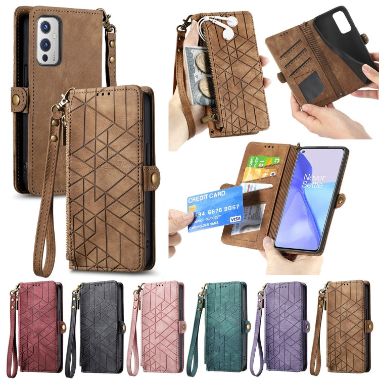 Geometric Zipper Wallet Side Buckle Leather Phone Case, For OnePlus Nord 2 5G, For OnePlus 9 Pro, For OnePlus 9, For OnePlus Nord N100