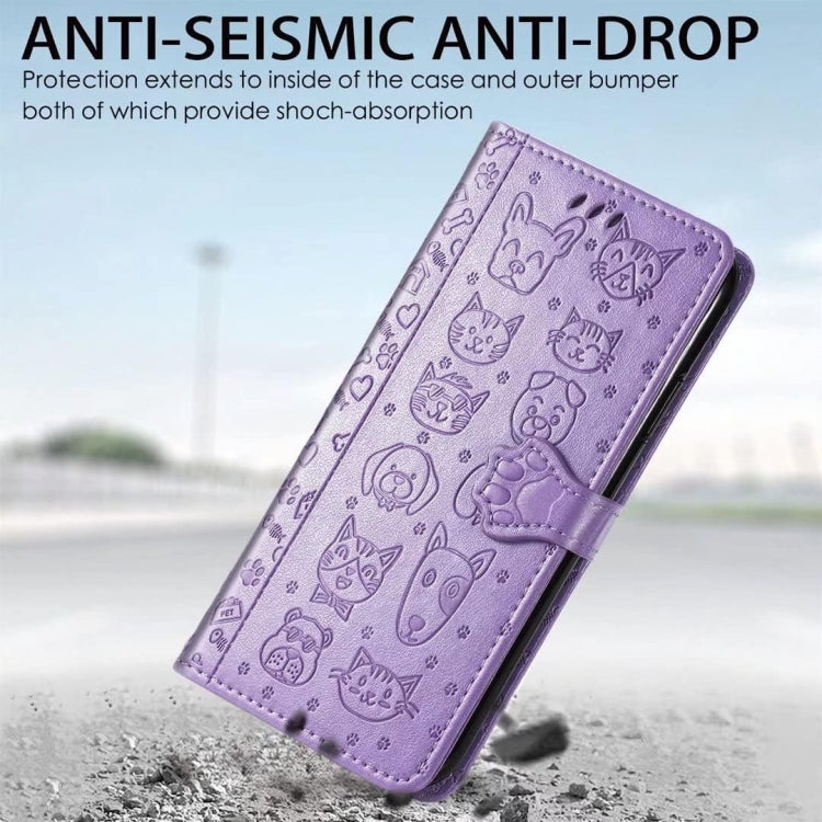 Cat and Dog Embossed Leather Phone Case, For Samsung Galaxy S24 Ultra 5G, For Samsung Galaxy S24+ 5G, For Samsung Galaxy S24 5G