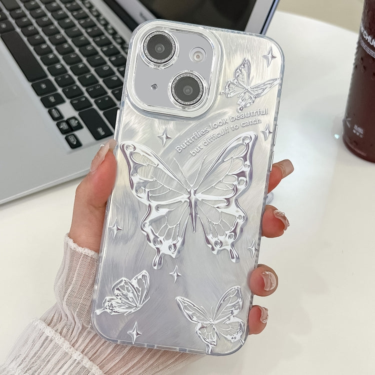 Plating Texture Butterfly TPU Phone Case with Glitter Lens Film, For iPhone 16, For iPhone 15 Pro Max, For iPhone 15 Pro, For iPhone 15