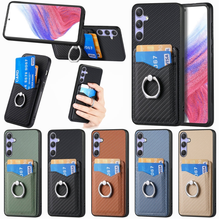 Carbon Fiber Card Wallet Ring Phone Case, For Samsung Galaxy A36, For Samsung Galaxy S25 5G, For Samsung Galaxy S25+ 5G, For Samsung Galaxy S25 Ultra 5G