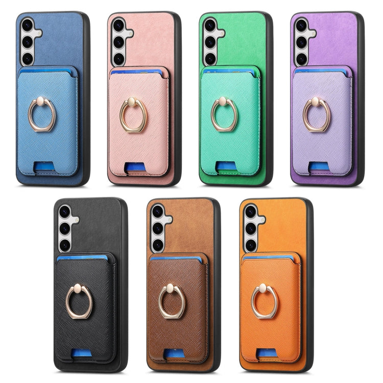 Retro Cross Leather Ring Vertical Insert Card Bag MagSafe Phone Case, For Samsung Galaxy A05, For Samsung Galaxy A05s, For Samsung Galaxy A25