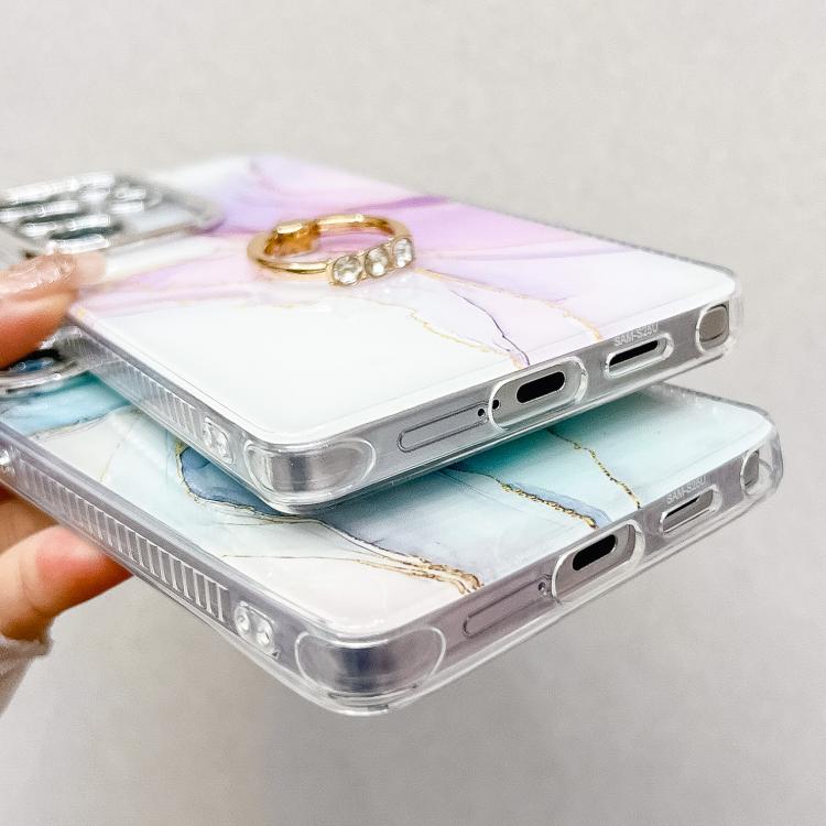 Electroplated Marble Texture Ring Holder Phone Case, For Samsung Galaxy S23 Ultra 5G