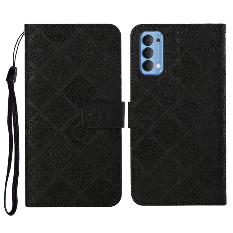 Ethnic Style Embossed Pattern Horizontal Flip Leather Case with Holder & Card Slots & Wallet & Lanyard, For OPPO Reno4 Pro