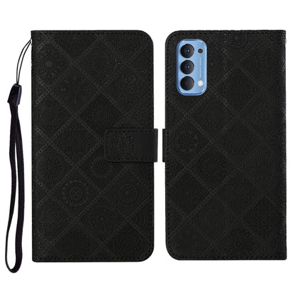 Ethnic Style Embossed Pattern Horizontal Flip Leather Case with Holder & Card Slots & Wallet & Lanyard, For OPPO Reno4 Pro